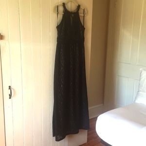 Black Lace Keyhole Floor Length Evening Dress